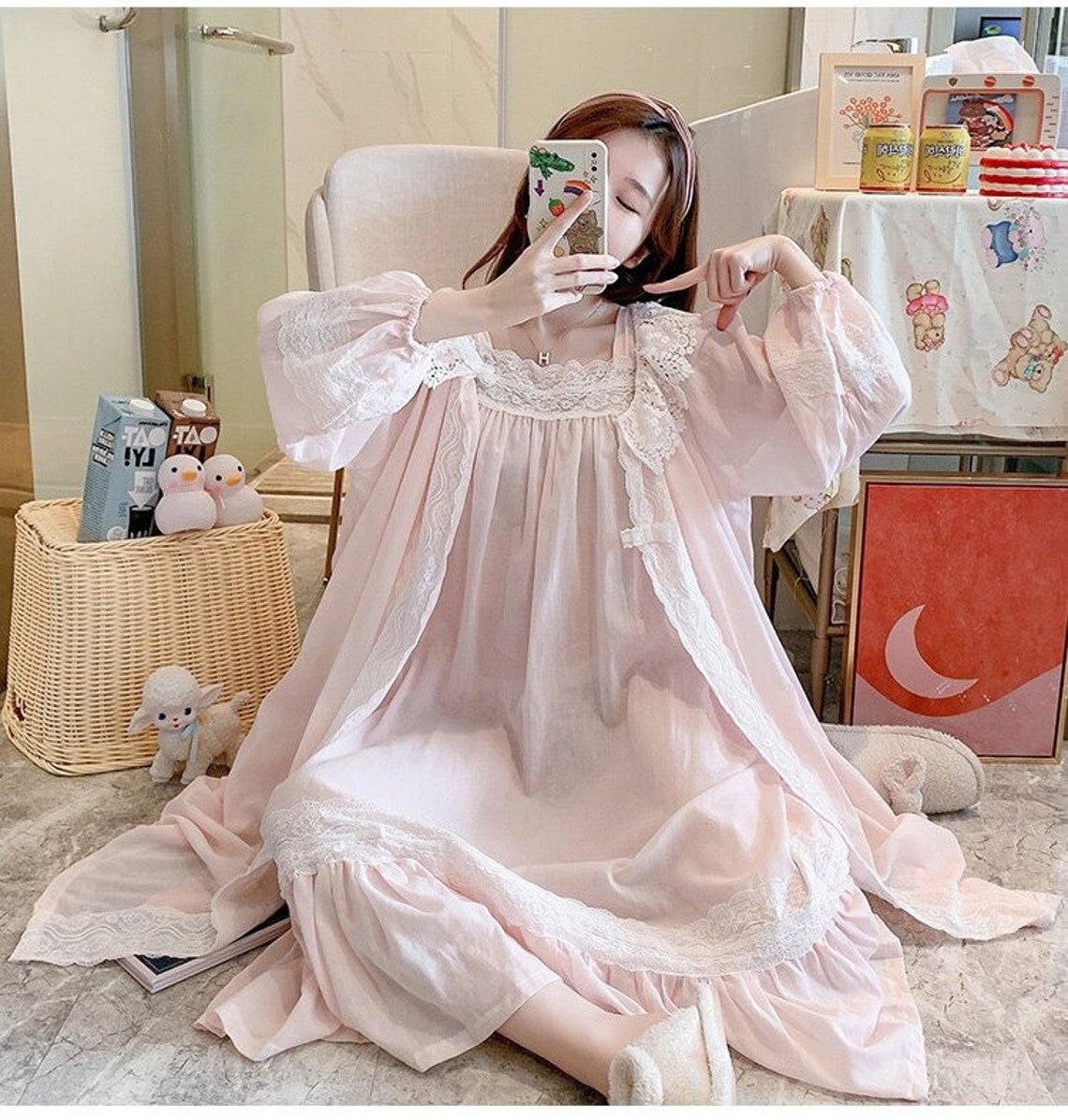Victorian Cotton Nightgown Robe Set Fairy Vintage Night Dress Etsy