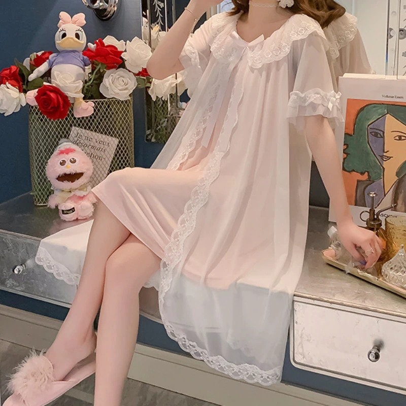 Victorian Lace Pink Nightgown Victorian Chemise Vintage Night Etsy