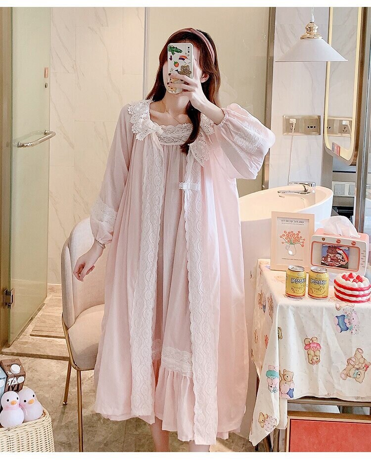 Victorian Cotton Nightgown Robe Set Fairy Vintage Night Dress Etsy