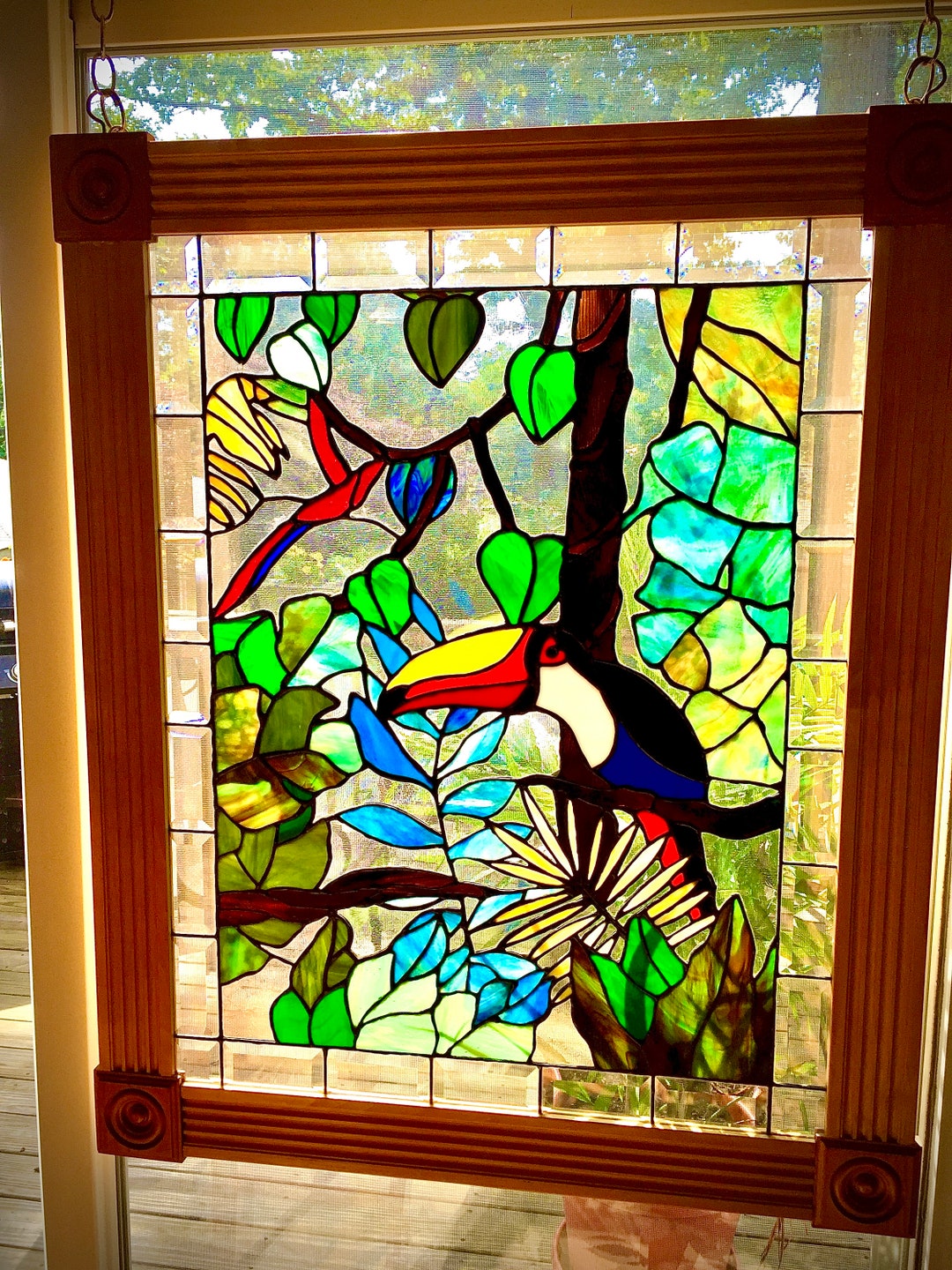 Stained Glass Toucan Bird With Custom Oak Bullseye Frame Etsy