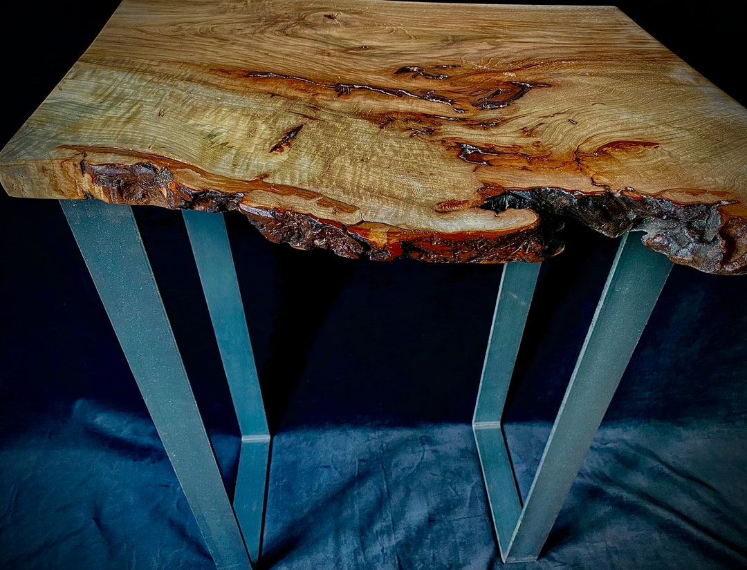 Live Edge Black Walnut End Table With Steel Legs Etsy