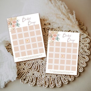 Blush Boho Bridal Shower Game, Bridal Bingo, Editable Bridal Shower Game Sign, Boho Bridal Shower Game, Dusty Rose, Pampas- Madison MA-03