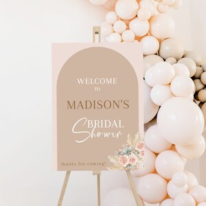 Boho Bridal Shower Welcome Sign, Blush Bridal Shower Welcome Sign, Bridal Shower Welcome Sign, Dusty Rose Pampas Welcome Sign- Madison MA-36