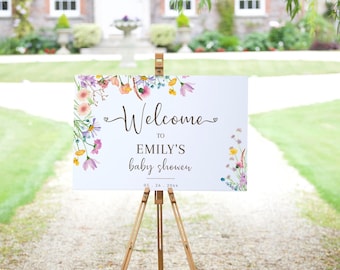 Wildflower Baby Shower Welcome Sign Template, Printable Shower Welcome Sign, Baby Shower Welcome Sign, Pastel Flowers, Landscape- Emily