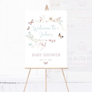 Wildflower & Butterflies Baby Shower Welcome Sign, Printable Shower Welcome Sign, Pink Blue Baby Shower Welcome Sign, Flowers- Julia JU-36