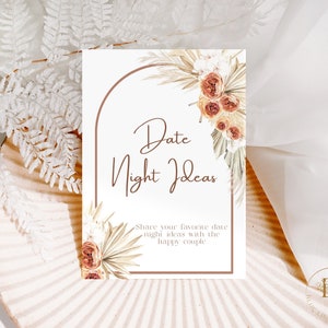 Boho Bridal Shower Game Activity, Date Night Ideas, Editable Bridal Shower Game Sign, Pampas, Terra Cotta, Dusty Rose, Neutral- Chloe C-2