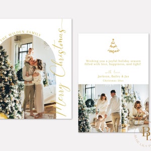 Boho Photo Holiday Card Template, Arch Frame Christmas Card, Gold, Neutrals, Editable, Add Photo, Instant Download, Photo Christmas Card