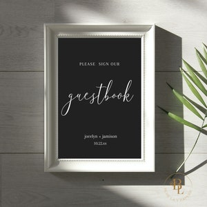 Minimal Guestbook Sign, Modern Guestbook Sign, Guestbook Sign, Black and White, DIY Template, Wedding Guestbook- Jocelyn in Black
