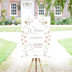 April Showers Baby Shower Welcome Sign Template, Printable Shower Welcome Sign, Baby Shower Welcome Sign, Flowers, Pastel- Janden