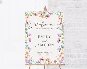 Spring Wildflower Wedding Welcome Sign Template, Pastel Floral Welcome Sign, Garden Wedding Welcome Sign, Wildflowers, Editable- EMW-36