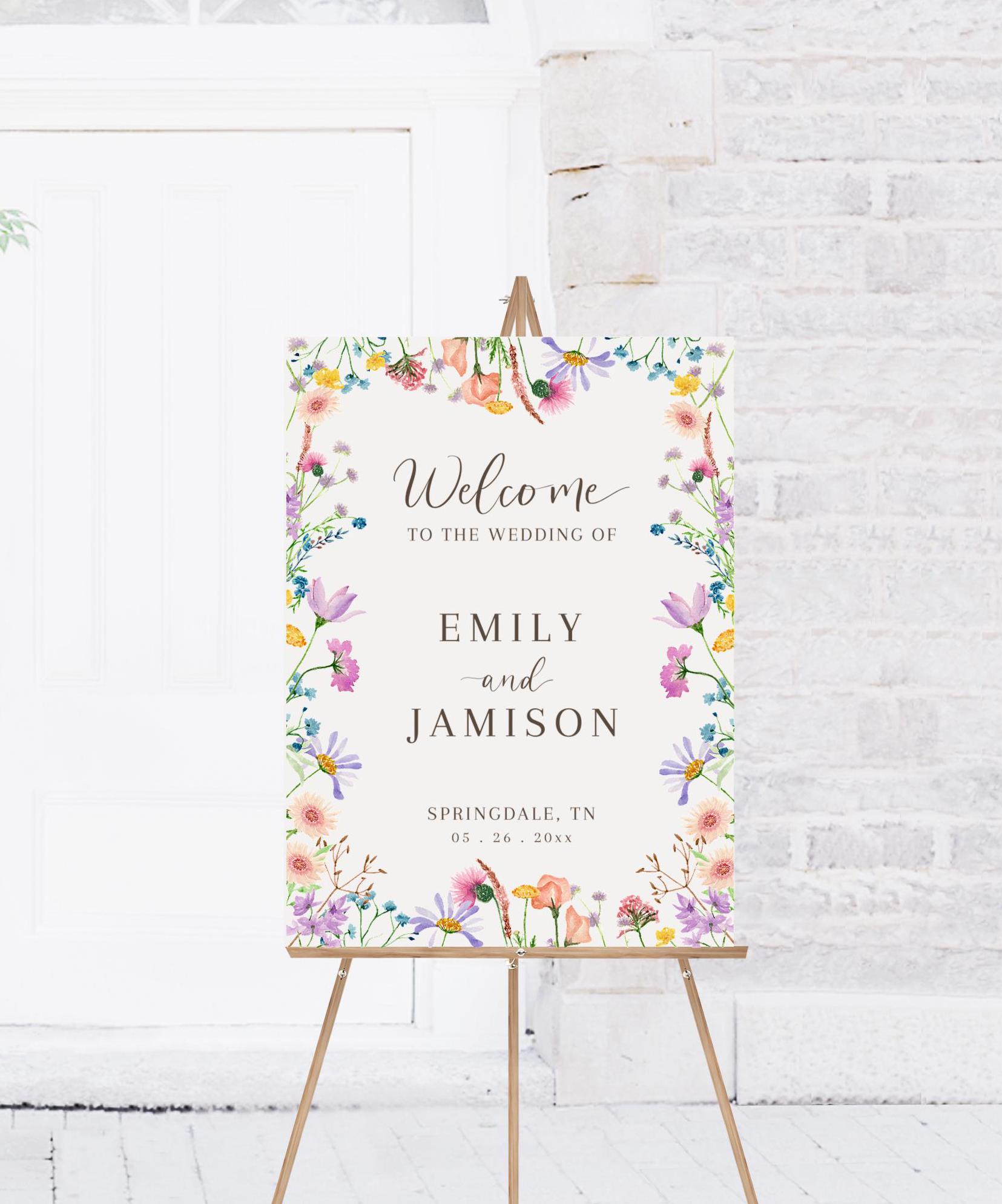 Spring Wildflower Wedding Welcome Sign Template, Pastel Floral Welcome ...