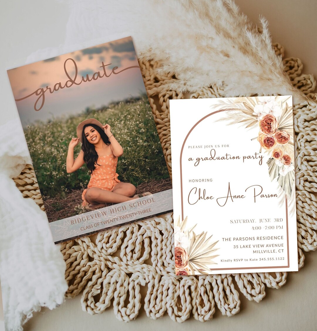 Boho Graduation Party Invitation Template, Boho Graduation Party