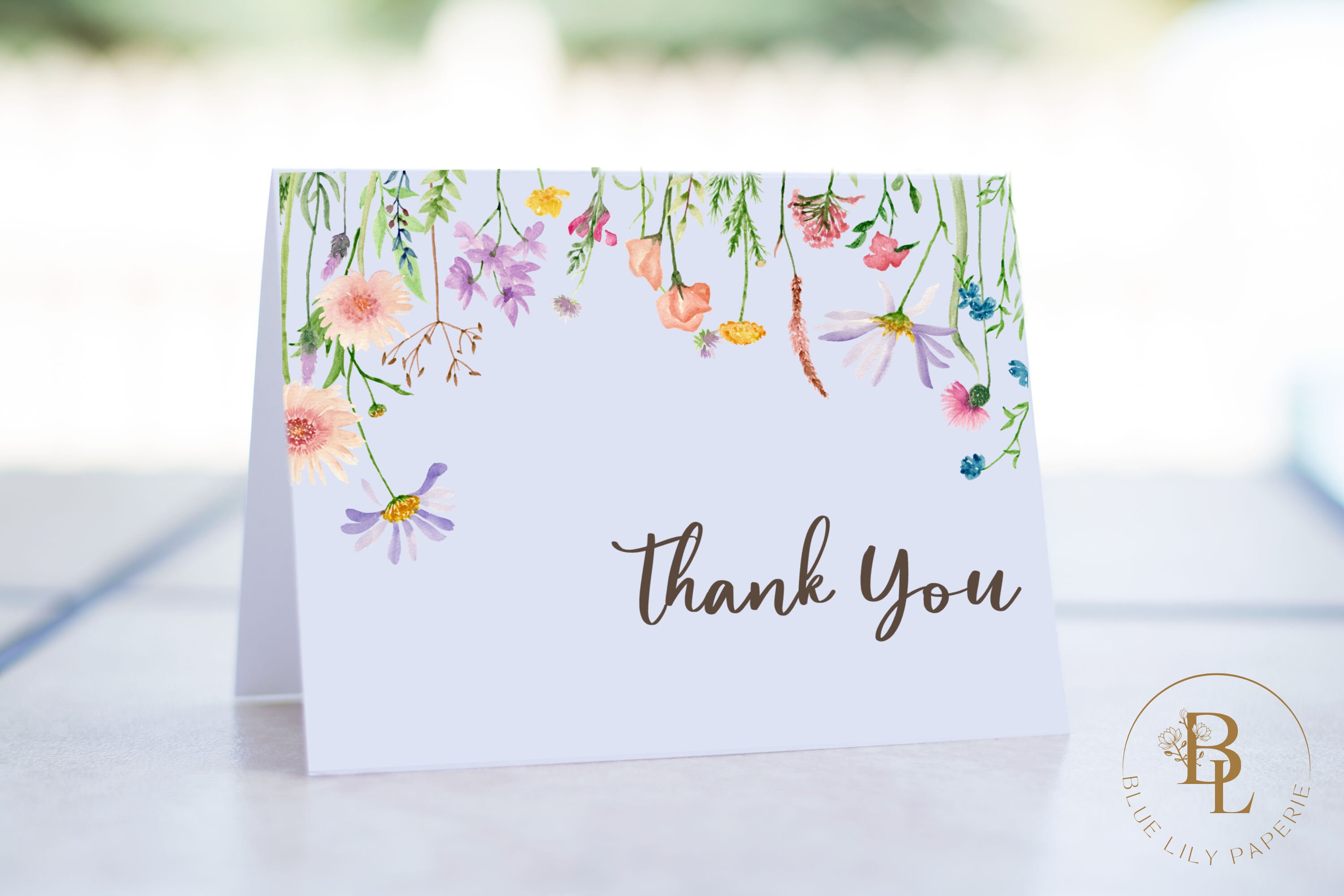 Wildflower Thank You Card Template, Printable Thank You Card ...