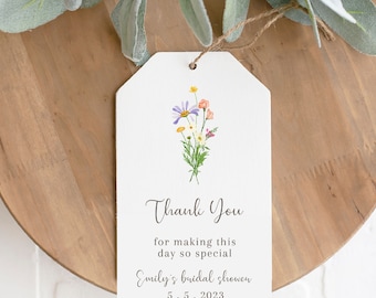 Wildflower Shower Favor Tag, DIY Editable Bridal Shower Gift Tag Template, Flower Bar, Dusty Rose, Bright Spring, Summer Floral- Emily