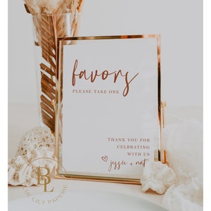 Minimal Wedding Favors Sign, Boho Favors Sign, Modern, Terra Cotta, Instant Download, DIY Template, Shower Sign- Jessie