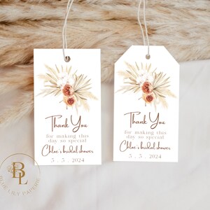 Bridal Shower Favor Tag, Bridal Shower, Boho Pampas Bridal Shower, Thank You Tag, Southwest, DIY, Terracotta, Rust, Dusty Rose- Chloe C-34
