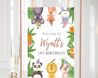1st Birthday Welcome Sign, Wild One Welcome Sign, Baby First Birthday, 1st Birthday Sign, Animal Birthday, Jungle Animal Welcome- Wild One
