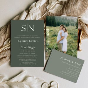 LDS Minimal Wedding Invitation in Greens, Temple Wedding Invitation, Temple Sealing Card, Luncheon Card, Wedding Template- Sydney Green