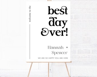 Modern Wedding Welcome Sign, Minimalist Black and White (Editable Template)