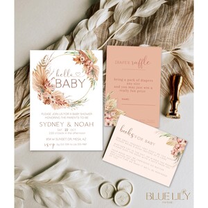 Boho Baby Shower Invitation Template Set, Dusty Rose Bridal Shower Invitation Template, Boho, Fall, Autumn, Brown, Terra Cotta- Sydney