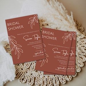 Terracotta Bridal Shower Invitation Template , Burnt Orange Bridal Shower Invitation, Sienna, Minimal, Earthy, Boho Invitation- Sienna