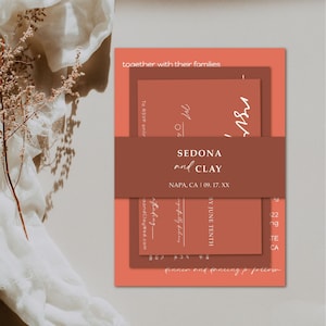 Belly Band Invitation Wrap, Belly Band Wrap for Sedona Terracotta Wedding Invitation, Terracotta and Clay Invitation Belly Band- Sedona