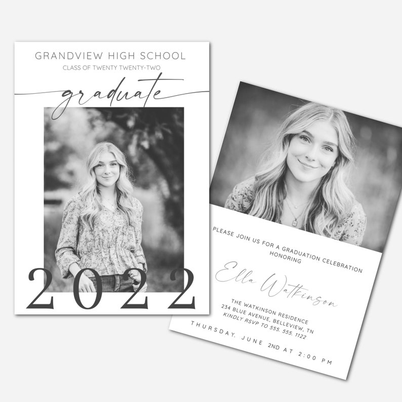 Graduation Announcement, Graduation Party Invitation, Minimal Modern