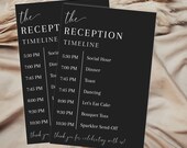 Black Minimal Reception Timeline, Modern Reception Timeline, Wedding Reception Timeline, Black and White, DIY Template-Jocelyn in Black