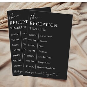Black Minimal Reception Timeline, Modern Reception Timeline, Wedding Reception Timeline, Black and White, DIY Template-Jocelyn in Black