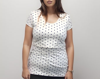 Bshirt T-shirt d'allaitement à manches courtes en blanc/points noirs