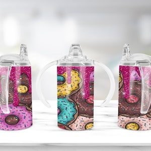 Cute Donuts Tumbler Sippy Cup, 12 oz Straight Sippy Cup Sublimation, Kids Digital File, Sippy Tumbler Designs PNG File Digital Download