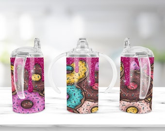 Cute Donuts Tumbler Sippy Cup, 12 oz Straight Sippy Cup Sublimation, Kids Digital File, Sippy Tumbler Designs PNG File Digital Download