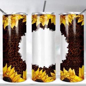 Sunflower Leopard Wood Tumbler Design, 20oz Skinny Tumbler Template For Sublimation, Wood Sunflower Tumbler Wrap PNG DIGITAL DOWNLOAD