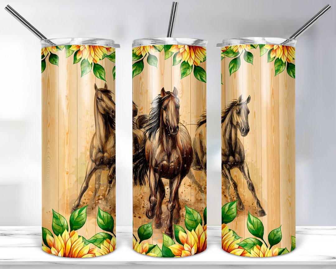 Horse Sunflower Tumbler Wrap Designs, 20oz Skinny Tumbler Template for ...
