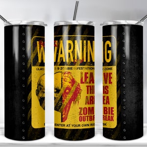Zombie Tumbler Design, 20oz Skinny Tumbler Template For Sublimation, Yellow Black Metal  Zombie Warning Halloween Tumbler Wrap DOWNLOADS PNG