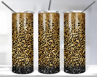 Glitter Leopard Print Tumbler Design, 20 Unzen Skinny Tumbler Vorlage für Sublimation, Leopard Tumbler Wrap PNG Digital Download