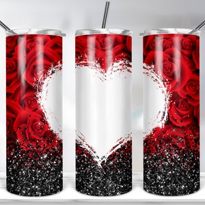 Red Rose Heart Floral Tumbler Sublimation Design, 20oz Skinny Tumbler Template For Sublimation, Rose Heart Tumbler Wrap PNG DIGITAL DOWNLOAD