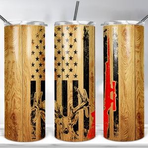 Wood Deer Hunting American Flag Tumbler Design, 20oz Skinny Tumbler Template For Sublimation, Deer Hunting Tumbler Wrap PNG DIGITAL DOWNLOAD