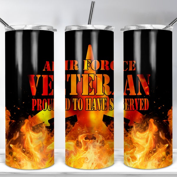 Air Force Veteran Tumbler Design, 20oz Skinny Tumbler Sublimation Designs for Straight/Tapered, Airforce Tumbler Wrap PNG Digital Download