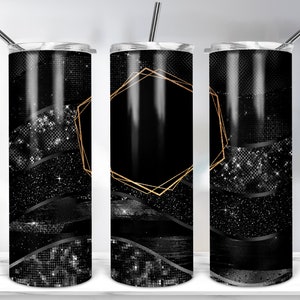 Black Glitter Tumbler with Name Design, 20oz Skinny Tumbler Template For Sublimation, Black Glam Tumbler Wrap  PNG DIGITAL DOWNLOAD