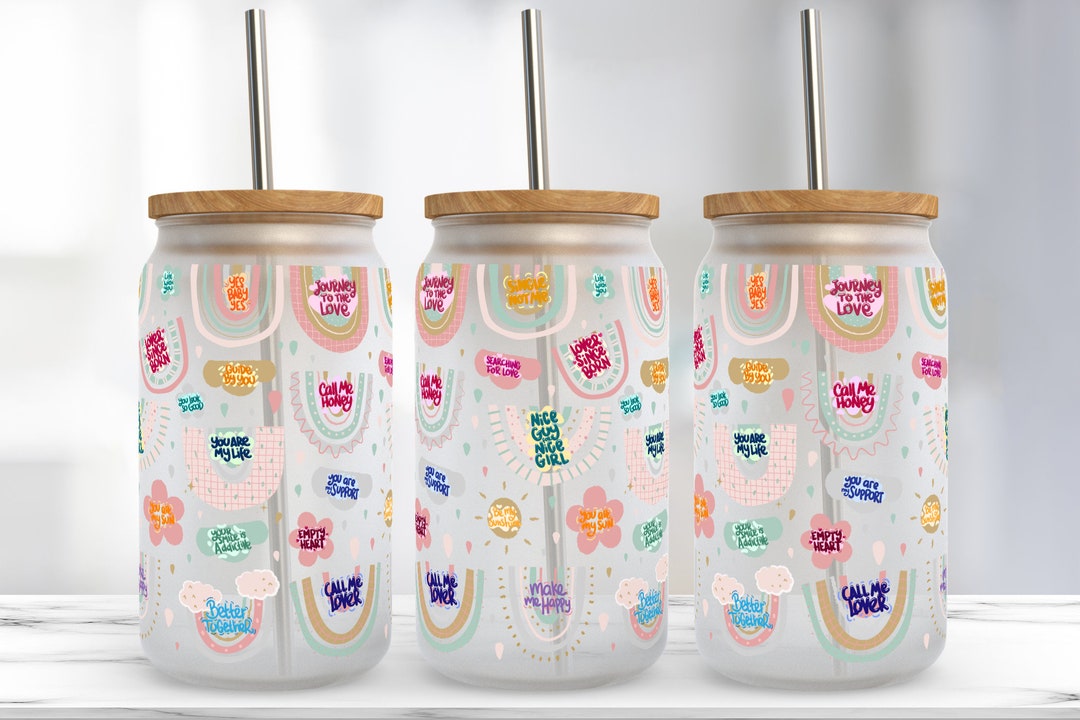 Boho Rainbow Pastel - 16 Oz Libbey Glass Can Tumbler Sublimation Design ...
