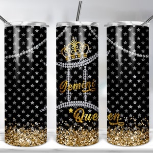 Diseño de vaso de reina Géminis, plantilla de vaso delgado de 20 oz para sublimación, vaso Géminis, envoltura de vaso zodiacal PNG DESCARGA DIGITAL