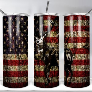 Deer Hunting American Flage Tumbler Design, 20oz Skinny Tumbler Template For Sublimation, Deer Flag Tumbler Wrap PNG Digital Download