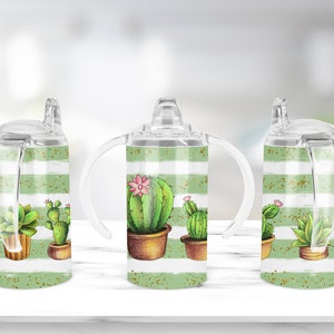 Tazza con beccuccio per sublimazione con design a forma di cactus, 12 once. Tazza Sippy dritta, download immediato di file digitali. Design della tazza per bambini