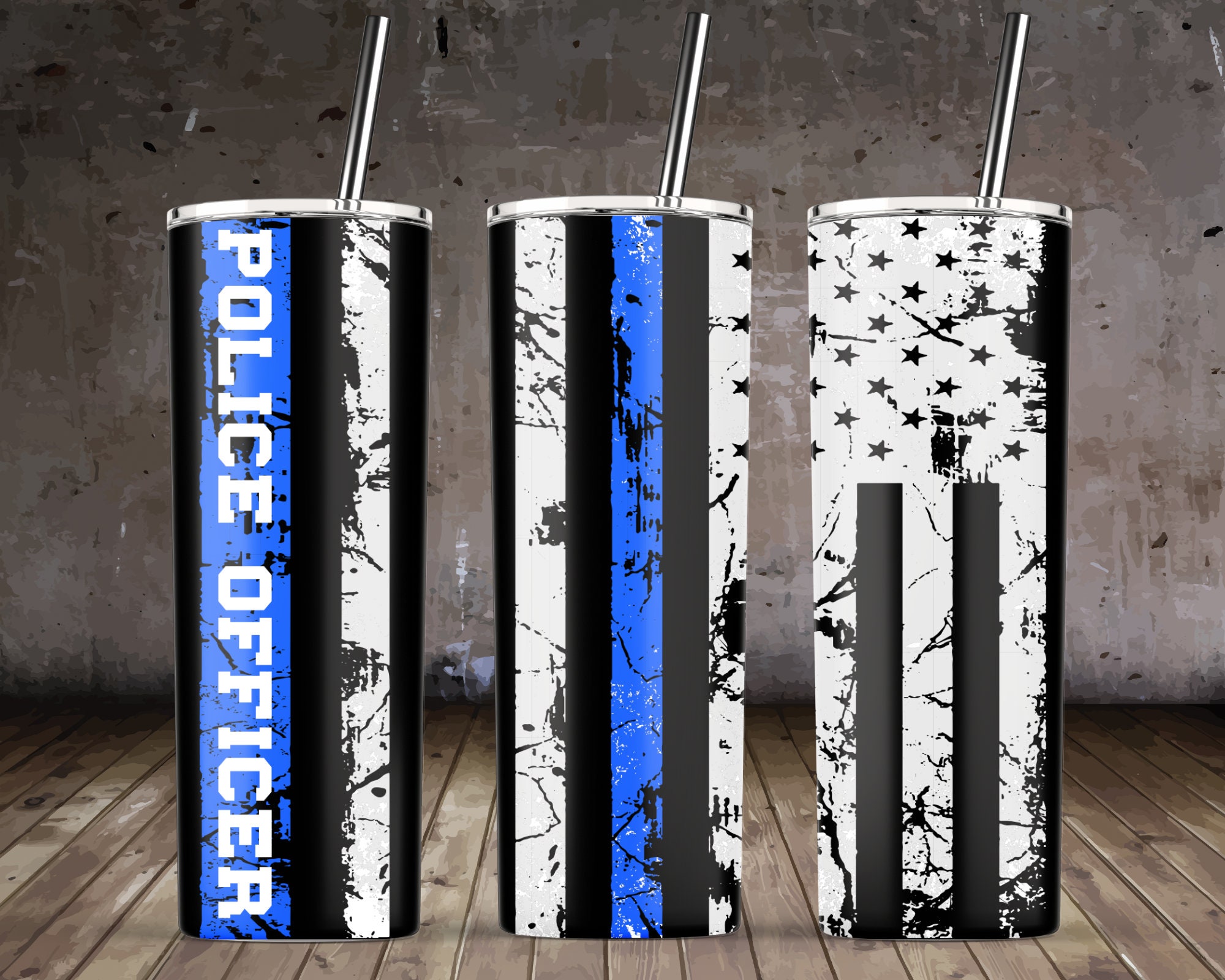 Blue Police Officer USA Tumbler Designs for 20oz Skinny Etsy