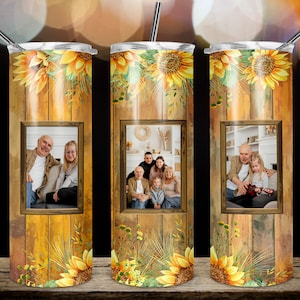 Design di sublimazione della cornice per foto di girasole, modello per bicchiere sottile da 20 once sublimazione cornice per foto di girasole avvolgere il bicchiere PNG DOWNLOAD DIGITALE