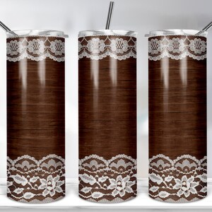 Rustic Wood White Lace Tumbler Design, 20oz Skinny Tumbler Template For Sublimation, White Lace Tumbler Wrap PNG DIGITAL DOWNLOAD