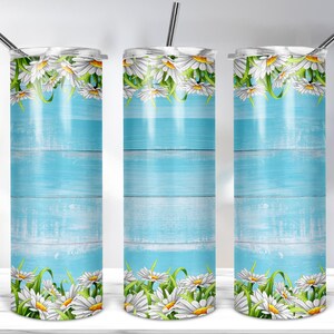 Seamless Wood Daisy Flowers Tumbler Sublimation Designs, 20oz Skinny Tumbler Template For Sublimation, Daisy Tumbler Wrap PNG DOWNLOADS