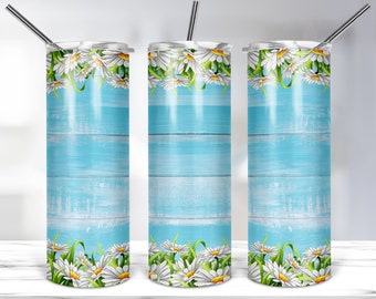 Seamless Wood Daisy Flowers Tumbler Sublimation Designs, 20oz Skinny Tumbler Template For Sublimation, Daisy Tumbler Wrap PNG DOWNLOADS