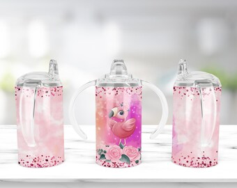 Pink Flamingo Tumbler Sippy Cup, Sublimación de taza recta para sorber de 12 oz, DISEÑO DE SUBLIMACIÓN de taza para sorber para niños / PNG Descargar